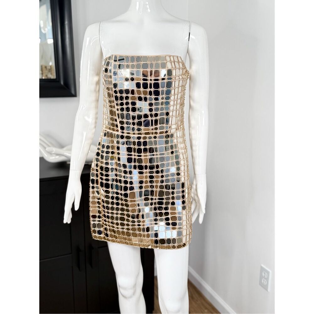 Retrofete Kaleido Womens Embellished Strapless Mini Dress Gold Size Medium - Picture 8 of 15